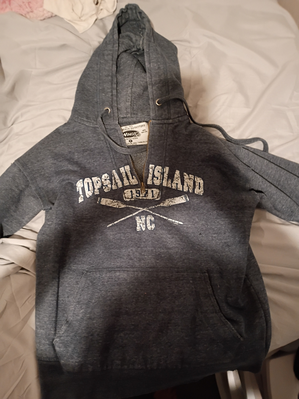 Wings + Horns Gray Topsail Island NC Hooded Zip-Up Sweater